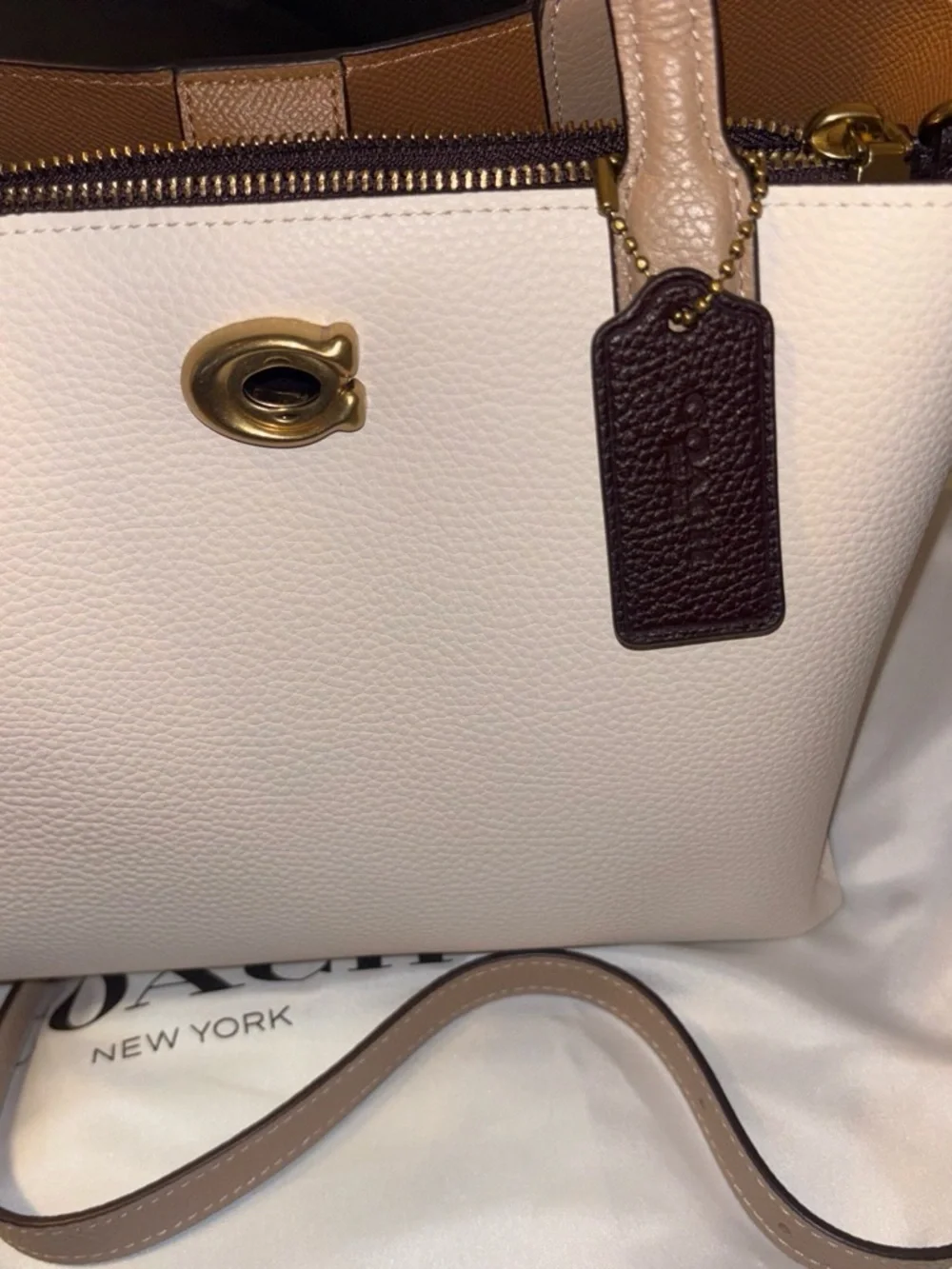Coach Pebbled Leather Satchel in Chalk and Tan Trim